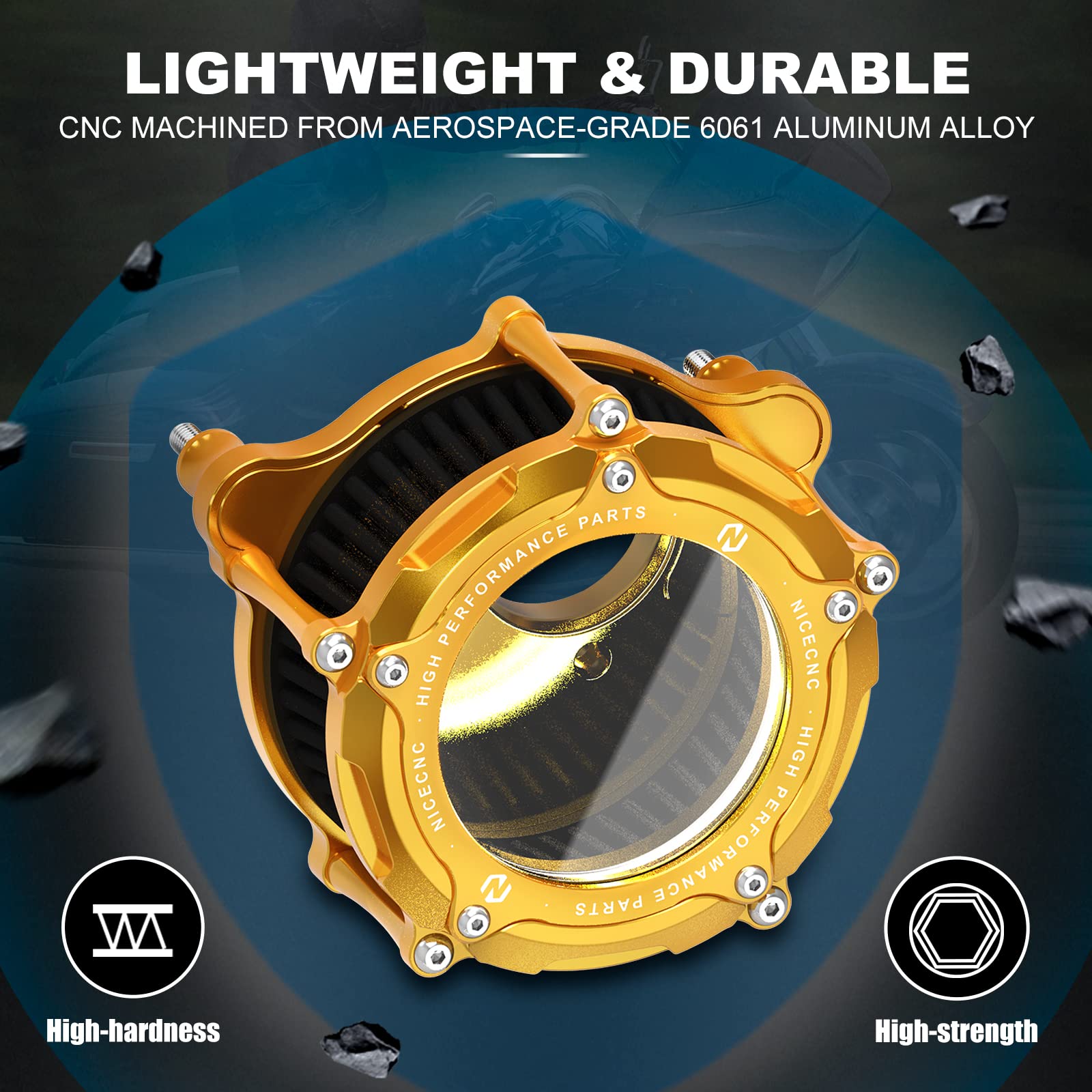 Amazon | NICECNC ゴールド ライト付きエアフィルター アルミニウム製